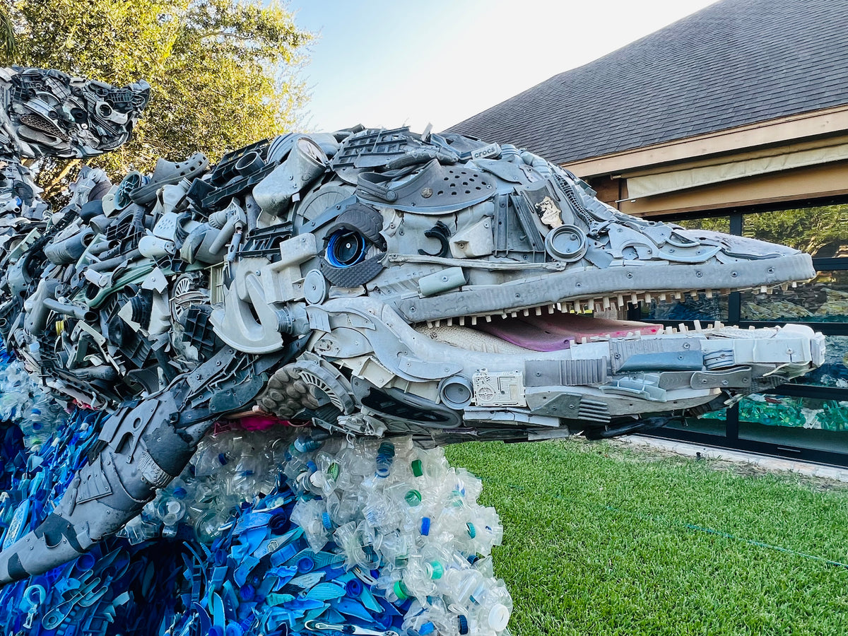 Plastic Beach Trash Dolly the Bottlenose Dolphin Sculpture