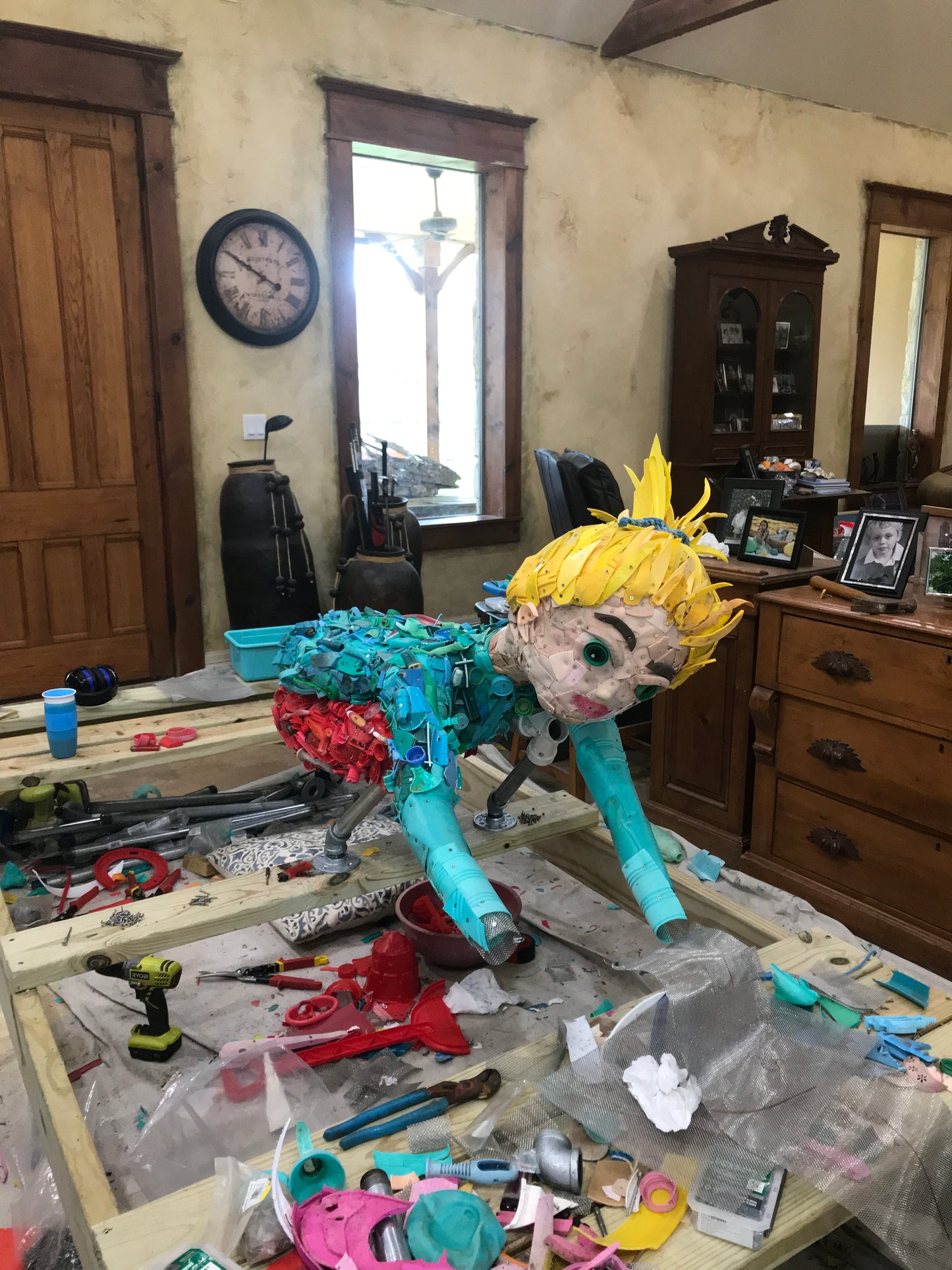 Plastic Beach Trash Sculpture with Juan, Sally and Tito