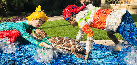 Plastic Beach Trash Sculpture with Juan, Sally and Tito