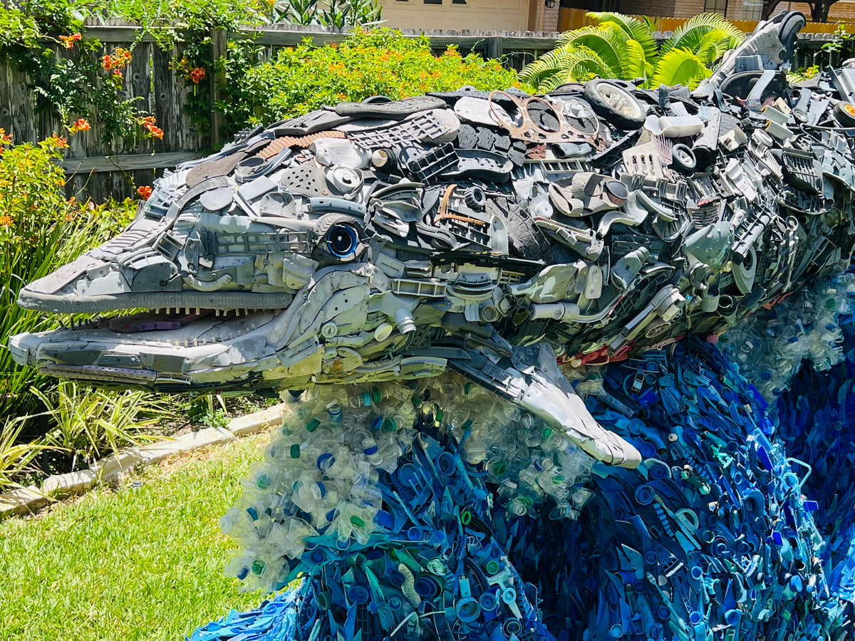 Plastic Beach Trash Dolly the Bottlenose Dolphin Sculpture