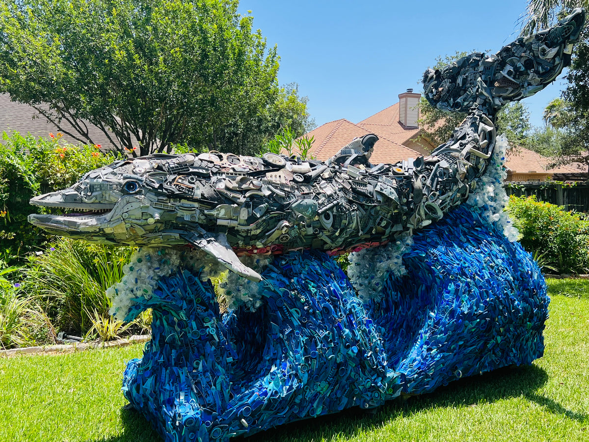 Plastic Beach Trash Dolly the Bottlenose Dolphin Sculpture
