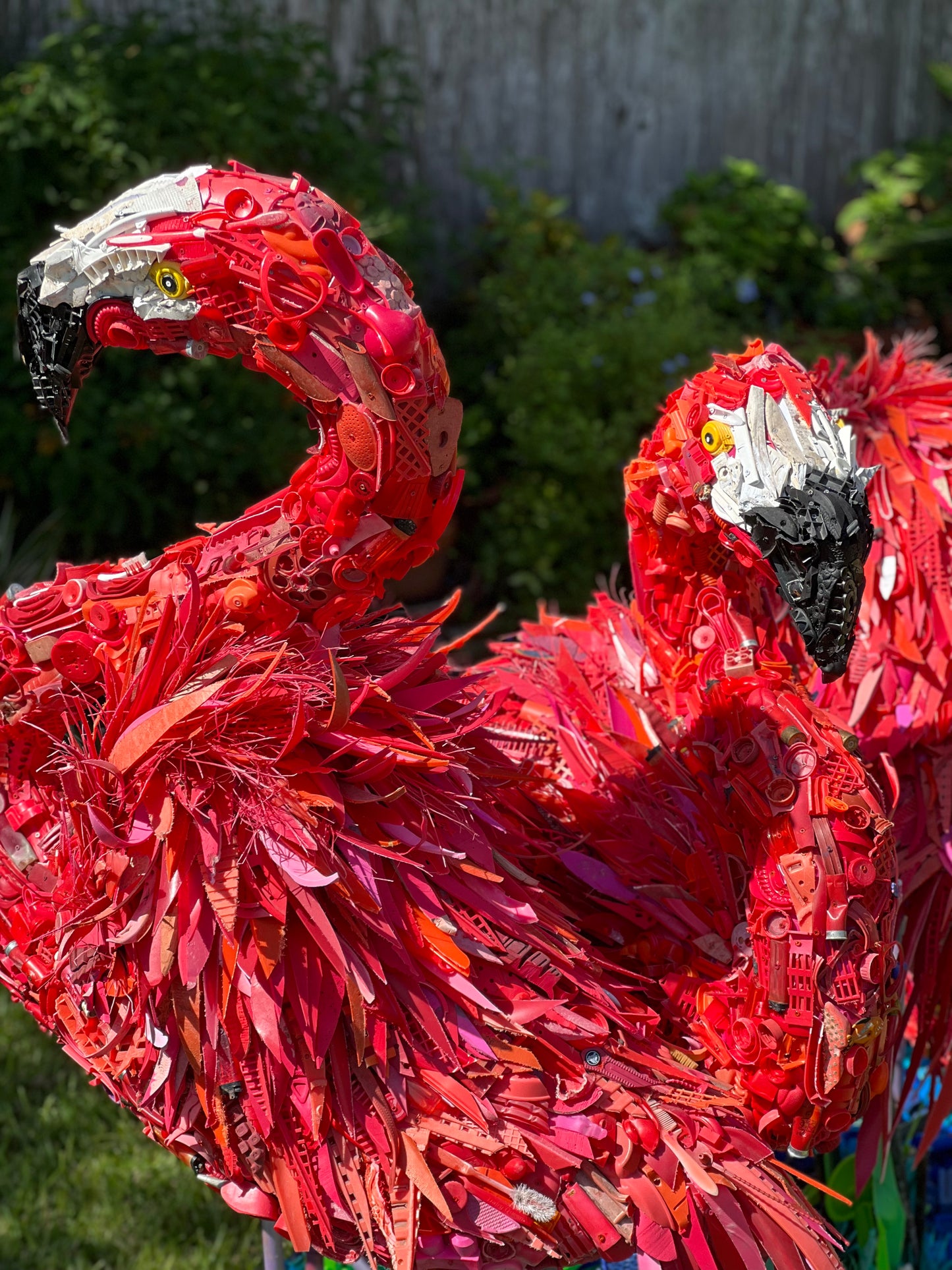 Plastic Beach Trash Flamboyance of Flamingos Sculpture