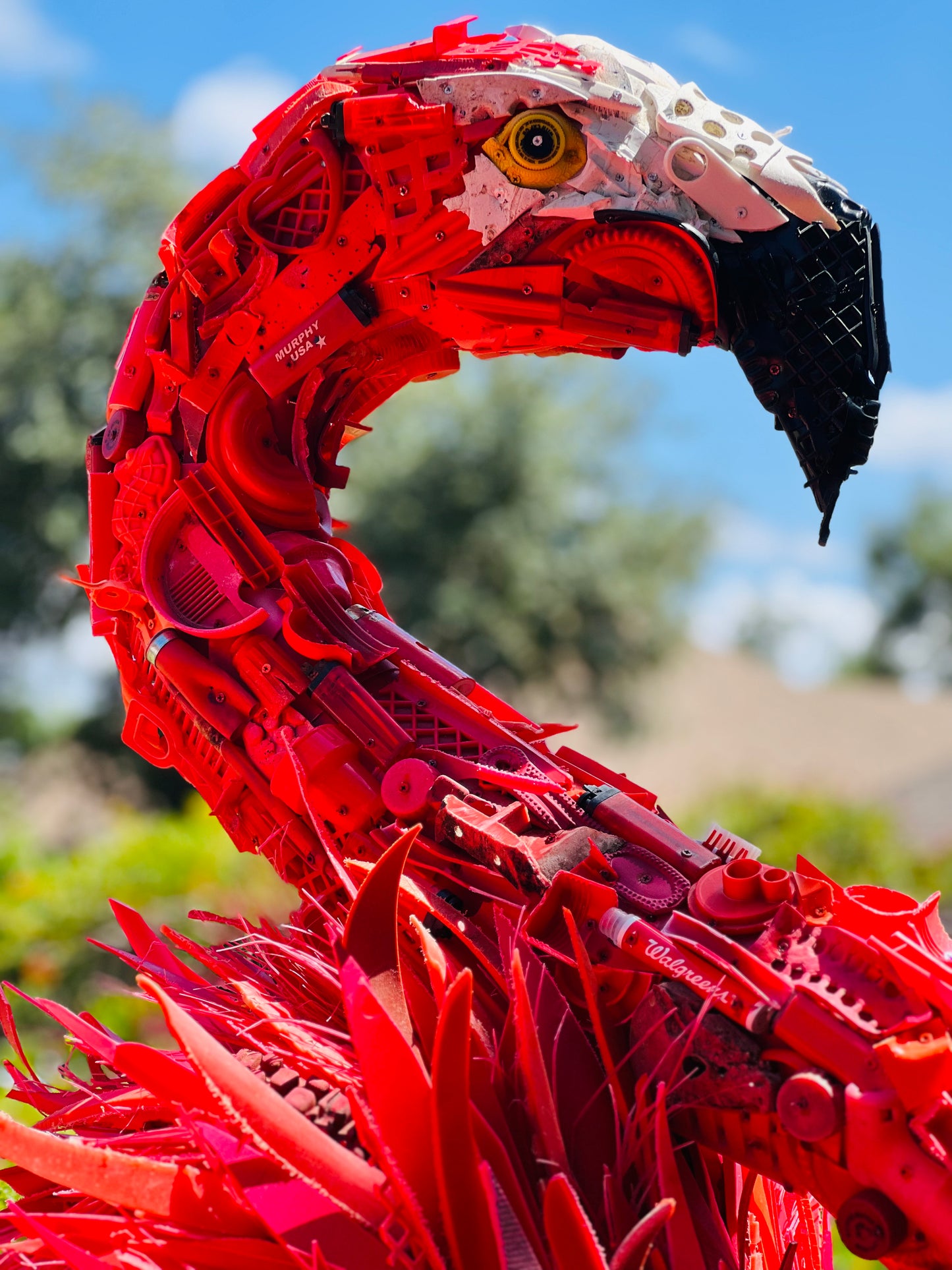 Plastic Beach Trash Flamboyance of Flamingos Sculpture