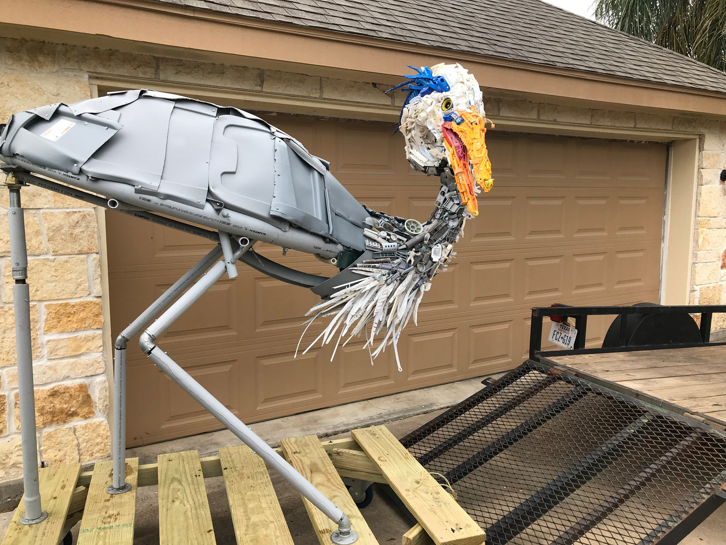 Plastic Beach Trash Humberto the Great Blue Heron Sculpture