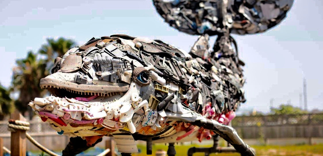 Plastic Beach Trash Dolly the Bottlenose Dolphin Sculpture