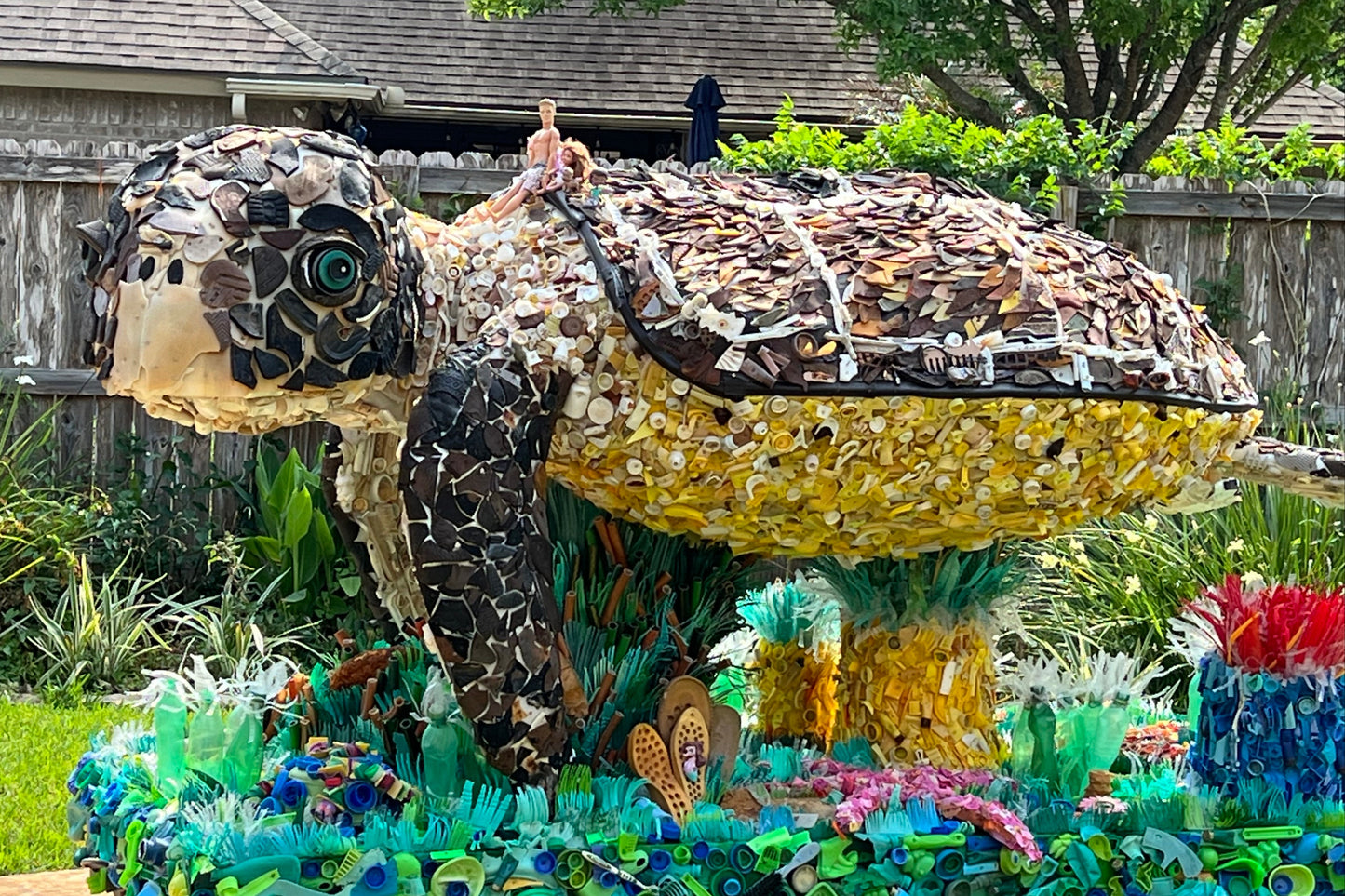 Plastic Beach Trash Terry the Atlantic Green Sea Turtle Sculpture