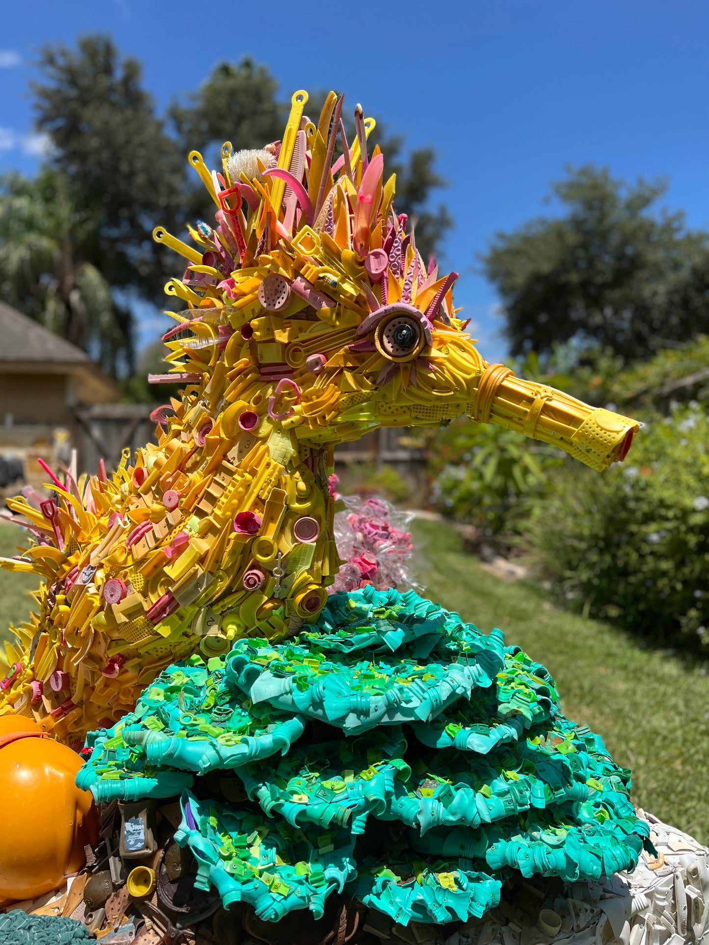 Plastic Beach Trash Sister Seahorses Sarah and Susan Sculpture