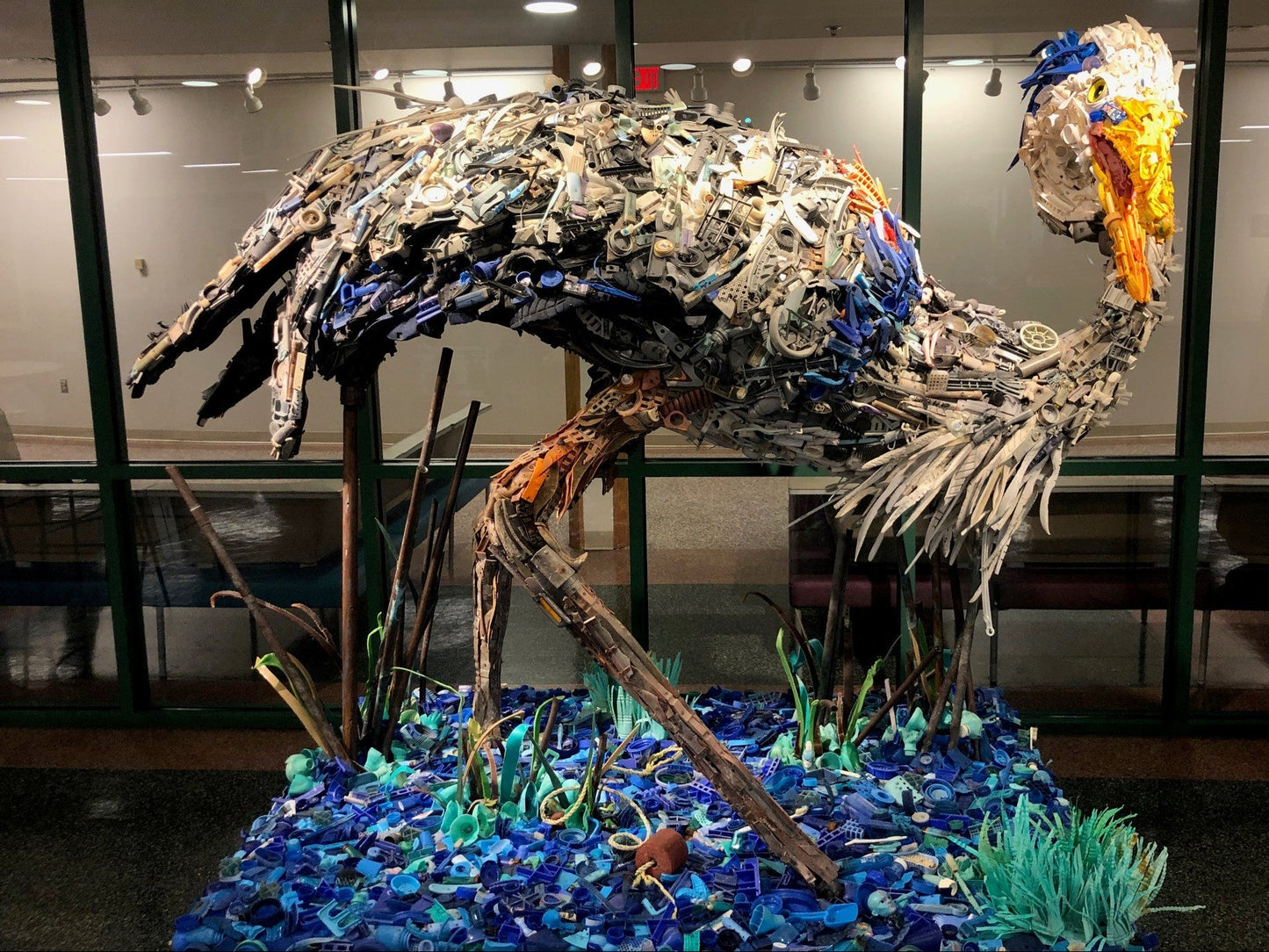 Plastic Beach Trash Humberto the Great Blue Heron Sculpture